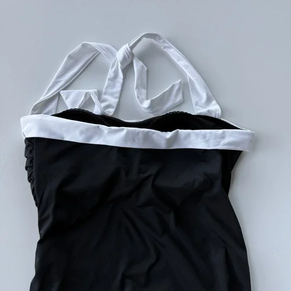 Lauren Ralph Lauren Women Swimsuit Sz 12 Black White Halter Skirted Ruched 1 Pc - Picture 7 of 15